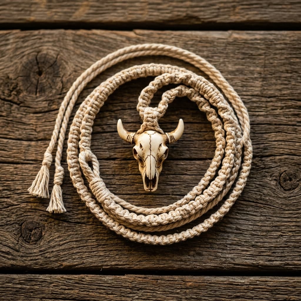 "Memento" Makramee-Anhänger mit Totenkopfperle