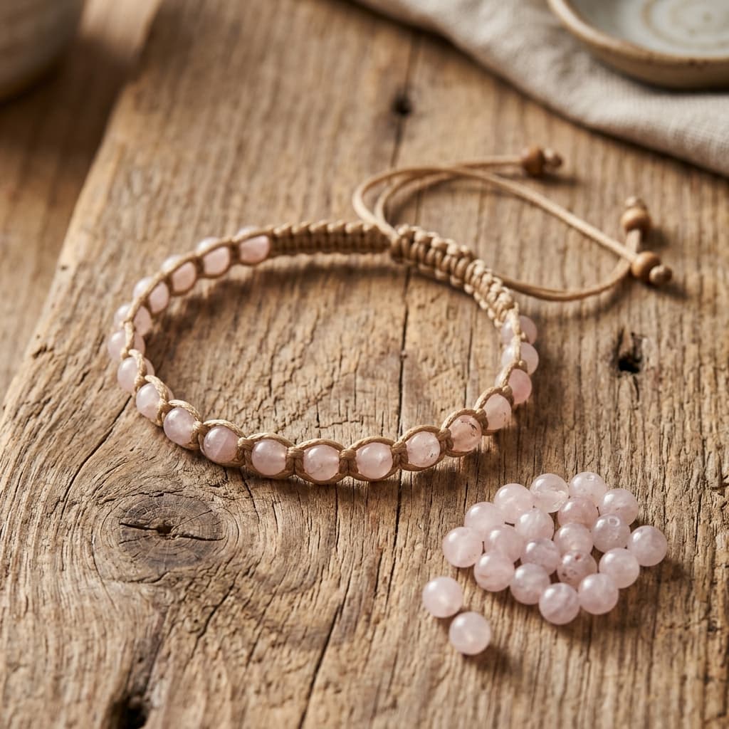 "Herzöffner" Makramee-Armband mit Rosenquarz
