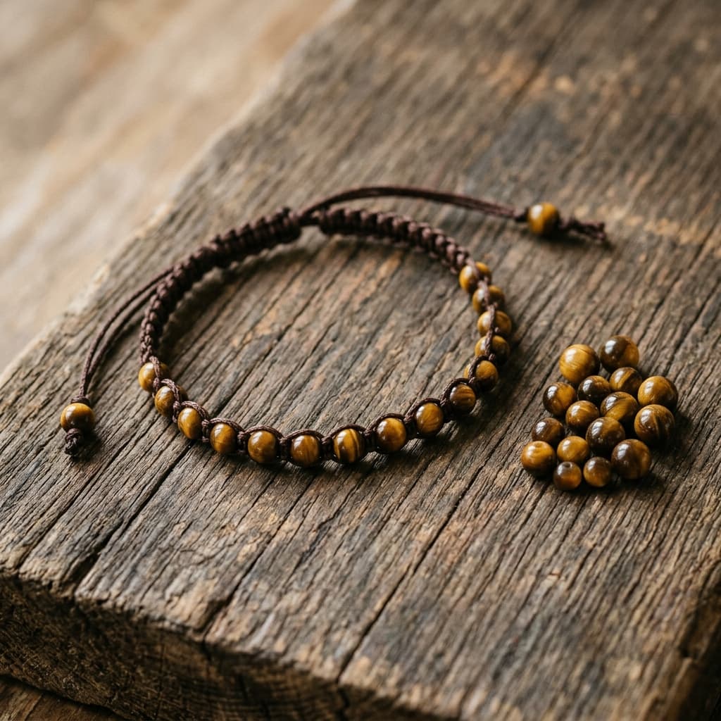"Mutmacher" Makramee-Armband mit Tigerauge