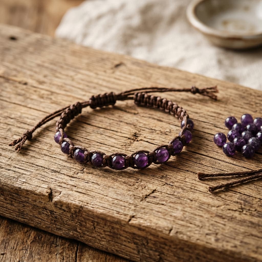 "Ruhepol" Makramee-Armband mit Amethyst