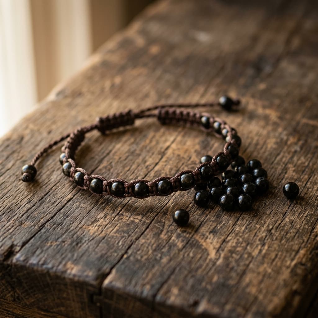 "Schattenschutz" Makramee-Armband mit Onyx