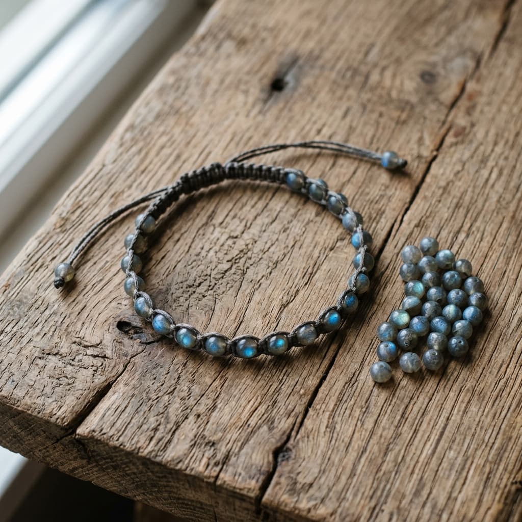 "Schimmerstein" Makramee-Armband mit Labradorit