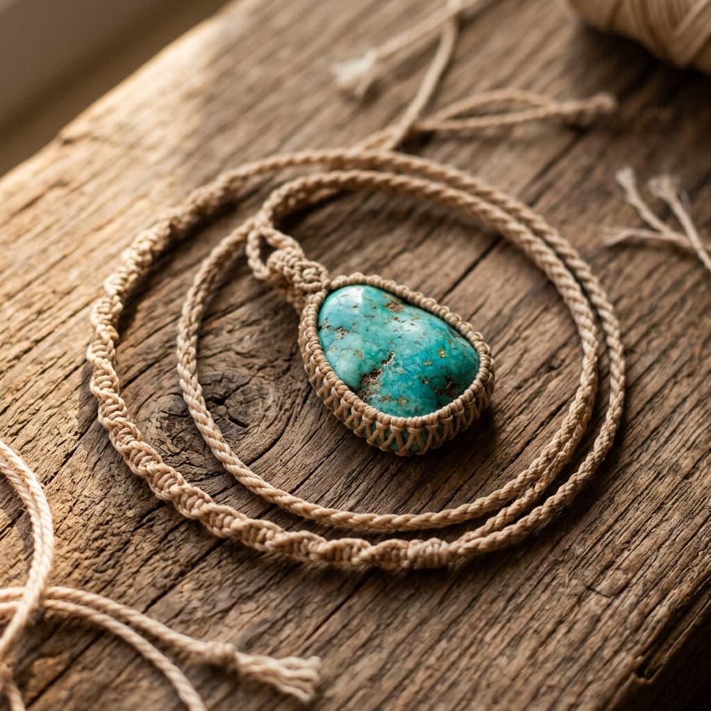 "Wüstenwind" Makramee-Kette mit Türkis
